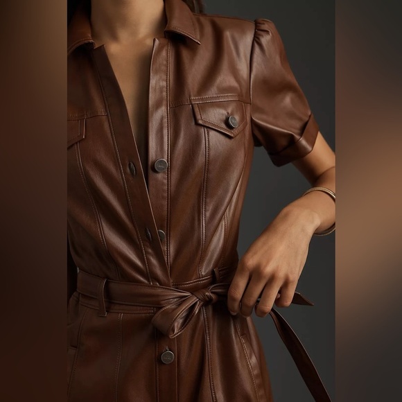 NWT Anthropologie Paige Amina Faux-Leather Short-Sleeve Mini Women's Dress Small - Picture 3 of 8